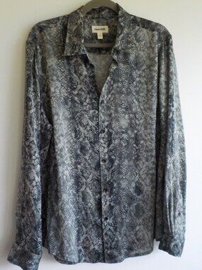 Open Edit Blouse - Large - Grey Snakeskin Design Long Sleeve Button Up (2162)